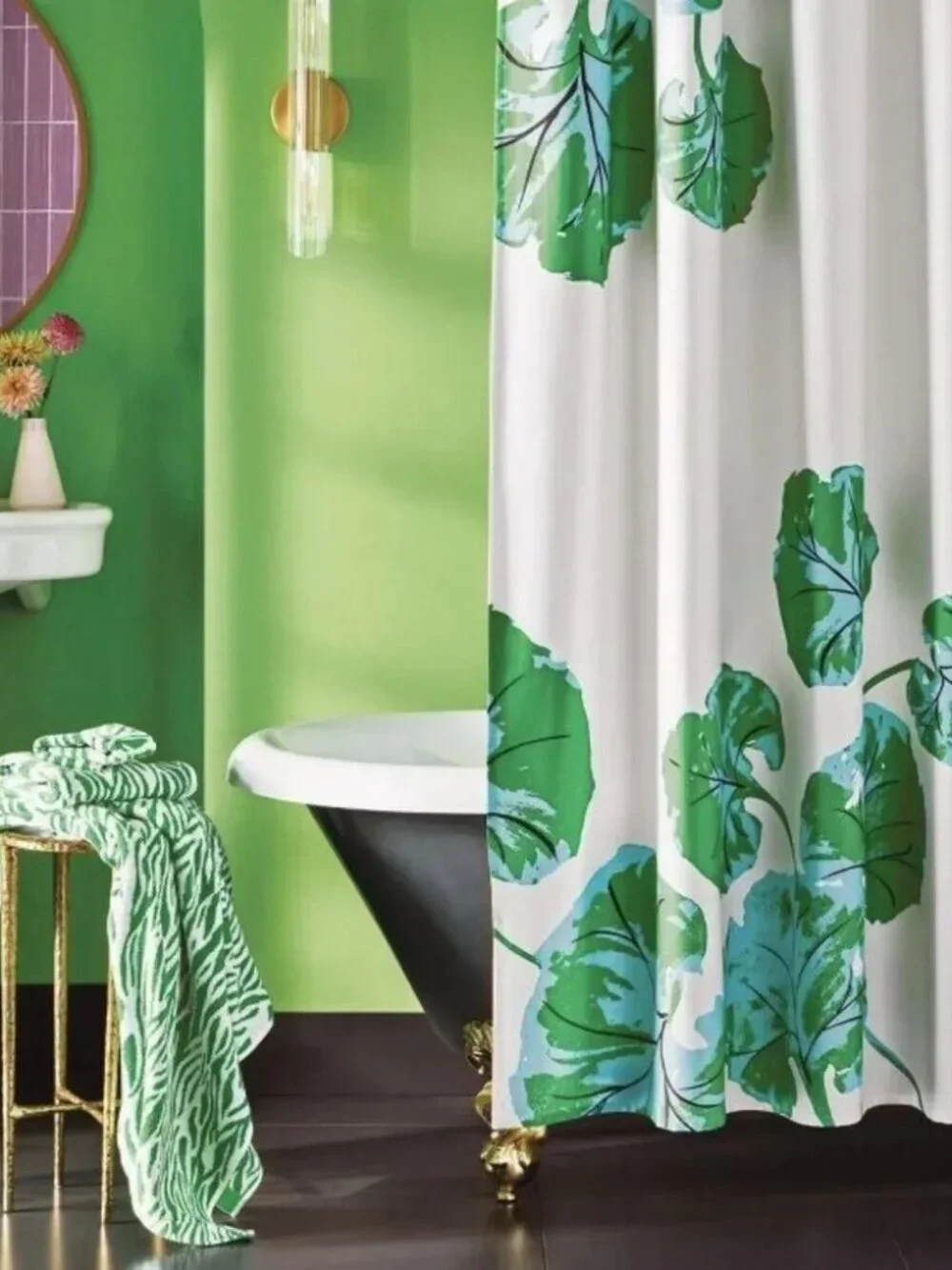 DVF Diane Von Furstenberg Target Geranium Leaf Shower Curtain Green Blue White